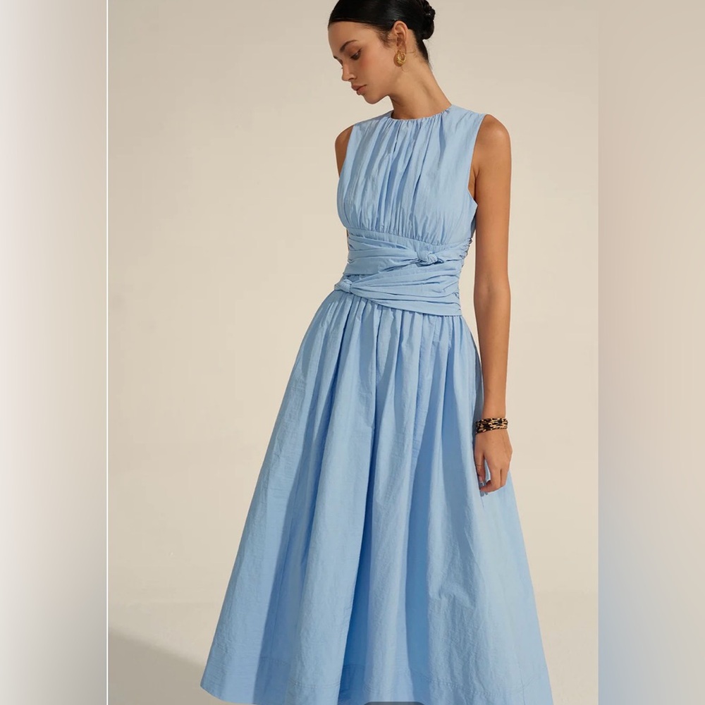 Commense NWT Rushed Waist Maxi Dress Light Yellow size small - Picture 2 of 9